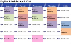 English Schedule April 2016