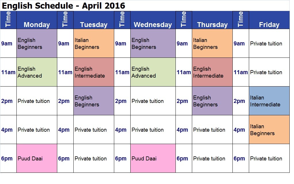 Schedules For April Mind Your Language Thailand Schedules For April Mind Your Language Thailand